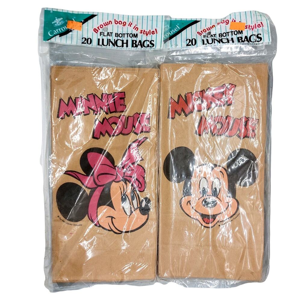 Vintage Mickey Minnie Mouse Paper Lunch Bags Sealed Carrousel Disney Ephemera